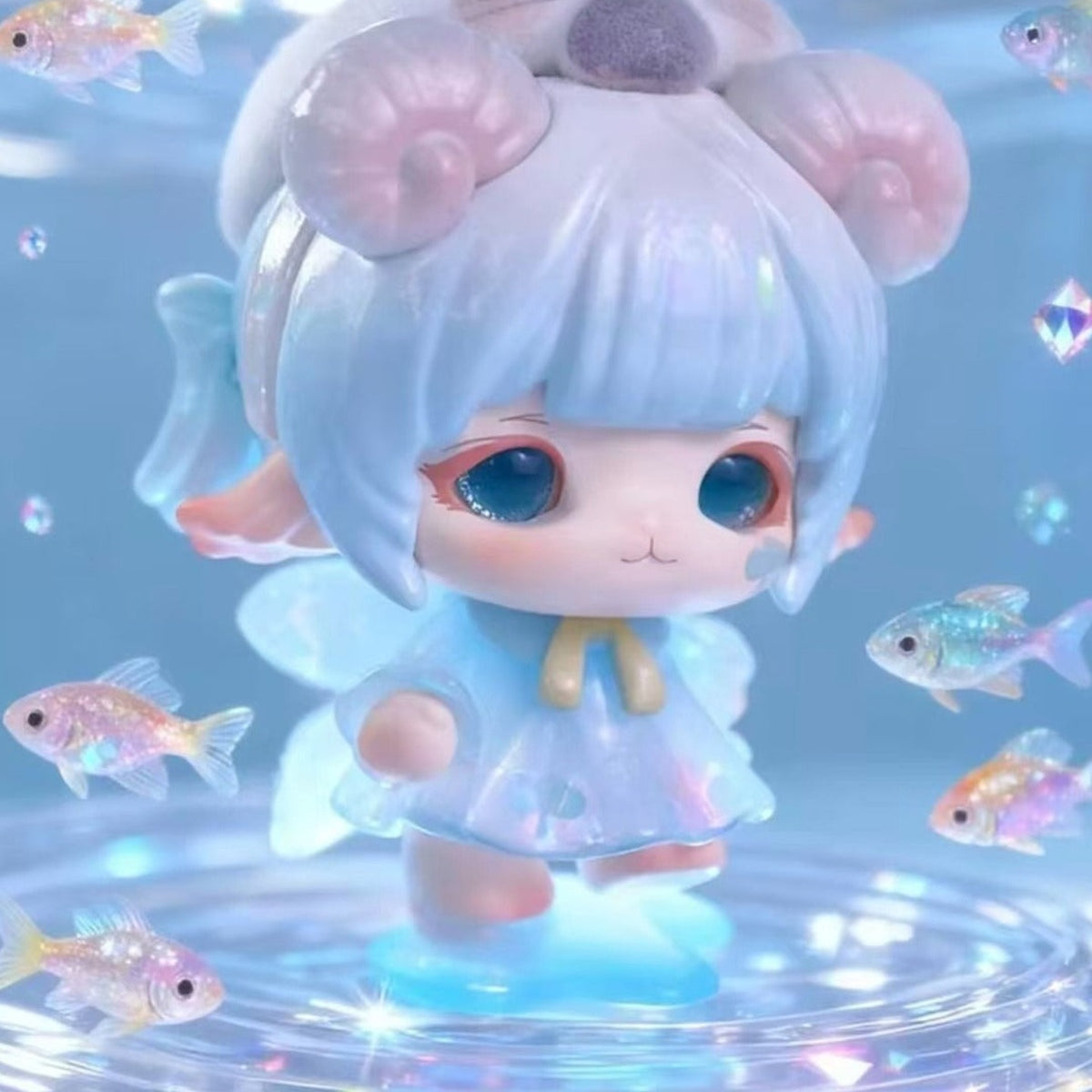 MiMiA Crystal Palace Series Mini Figures, Blind Box - Blue-haired mini figure detail with upper head ornament cropped; random design not guaranteed