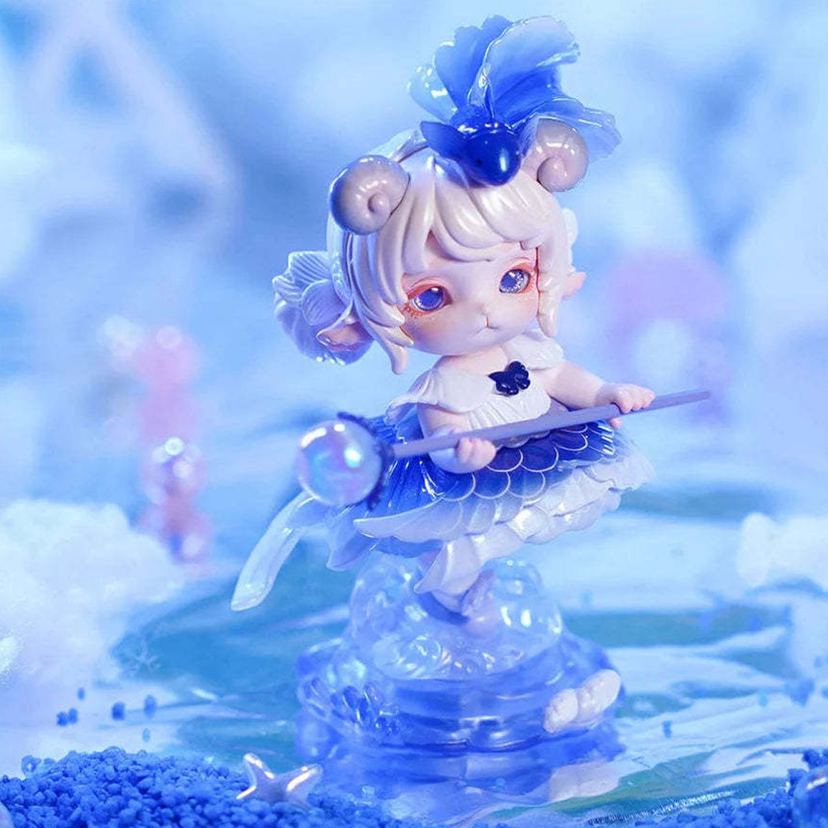 MiMia Mystery Ocean Series PVC Figures, Blind Box - Complete blue-accented figure example with translucent fin details; random design not guaranteed