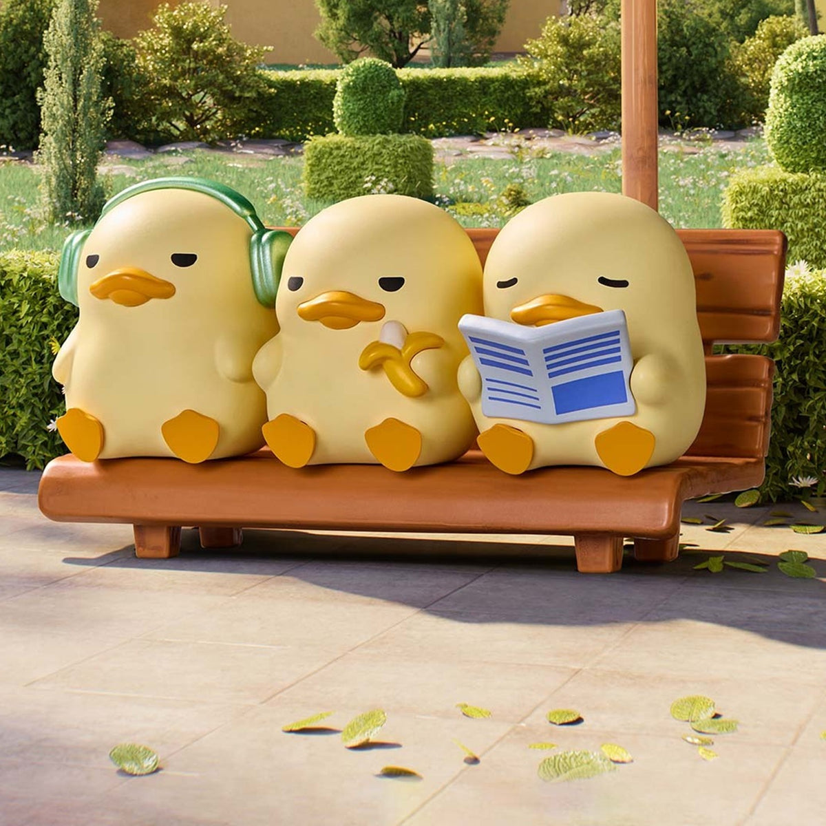 mini DUCKOO Citywalk figure blind-box series: Park Friends figures on a bench; possible random design, scene props not included