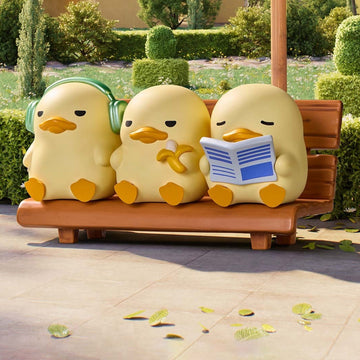 mini DUCKOO Citywalk figure blind-box series: Park Friends figures on a bench; possible random design, scene props not included