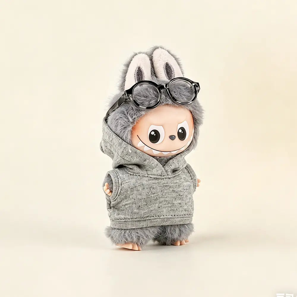 Labubu / The Monsters 10cm Outfit · Mini Hoodie V4｜Doll Clothes, Figure Not Included – Independent Retailer - Doll Outfit - Gray doll outfit main product card | KikiBuddies