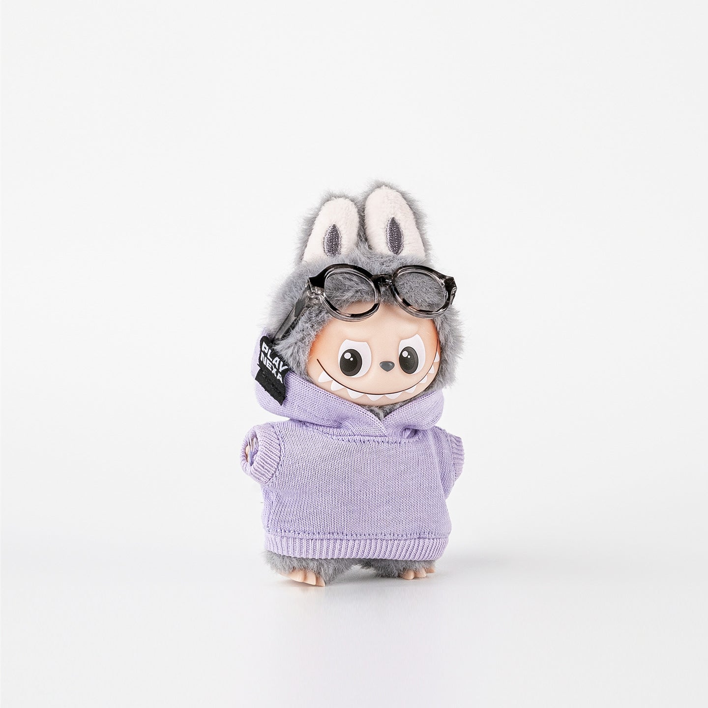 Labubu / The Monsters 10cm Outfit · Mini Hoodie V4｜Doll Clothes, Figure Not Included – Independent Retailer - Doll Outfit - Purple doll outfit front view | KikiBuddies