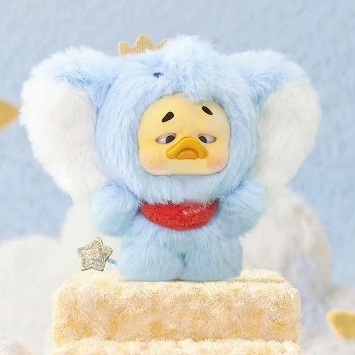 Mini Upset Duck Wish List Duck Plush Pendant Blind Box - Complete blue elephant-hood duck plush example; random design not guaranteed
