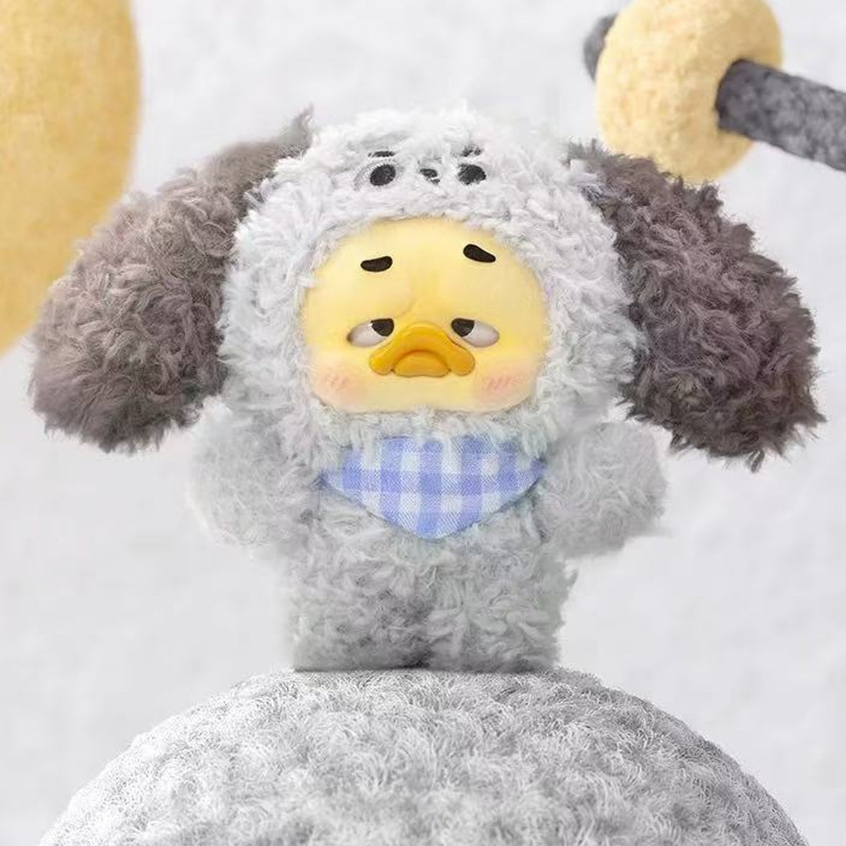 Mini Upset Duck Wish List Duck Plush Pendant Blind Box - Complete gray puppy-hood duck plush example; random design not guaranteed
