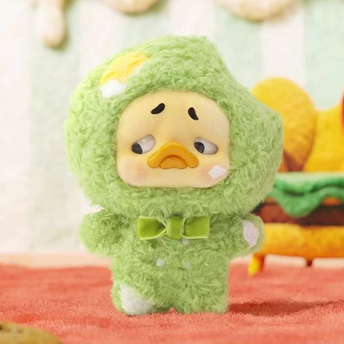 Mini Upset Duck Wish List Duck Plush Pendant Blind Box - Complete green-hood duck plush example; random design not guaranteed