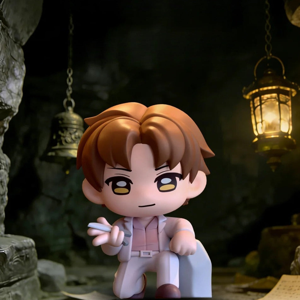 MINISO DMBJ Cave Adventure Series Mini Figure Blind Box - Seated pale costume mini figure detail with lower feet cropped; random design not guaranteed