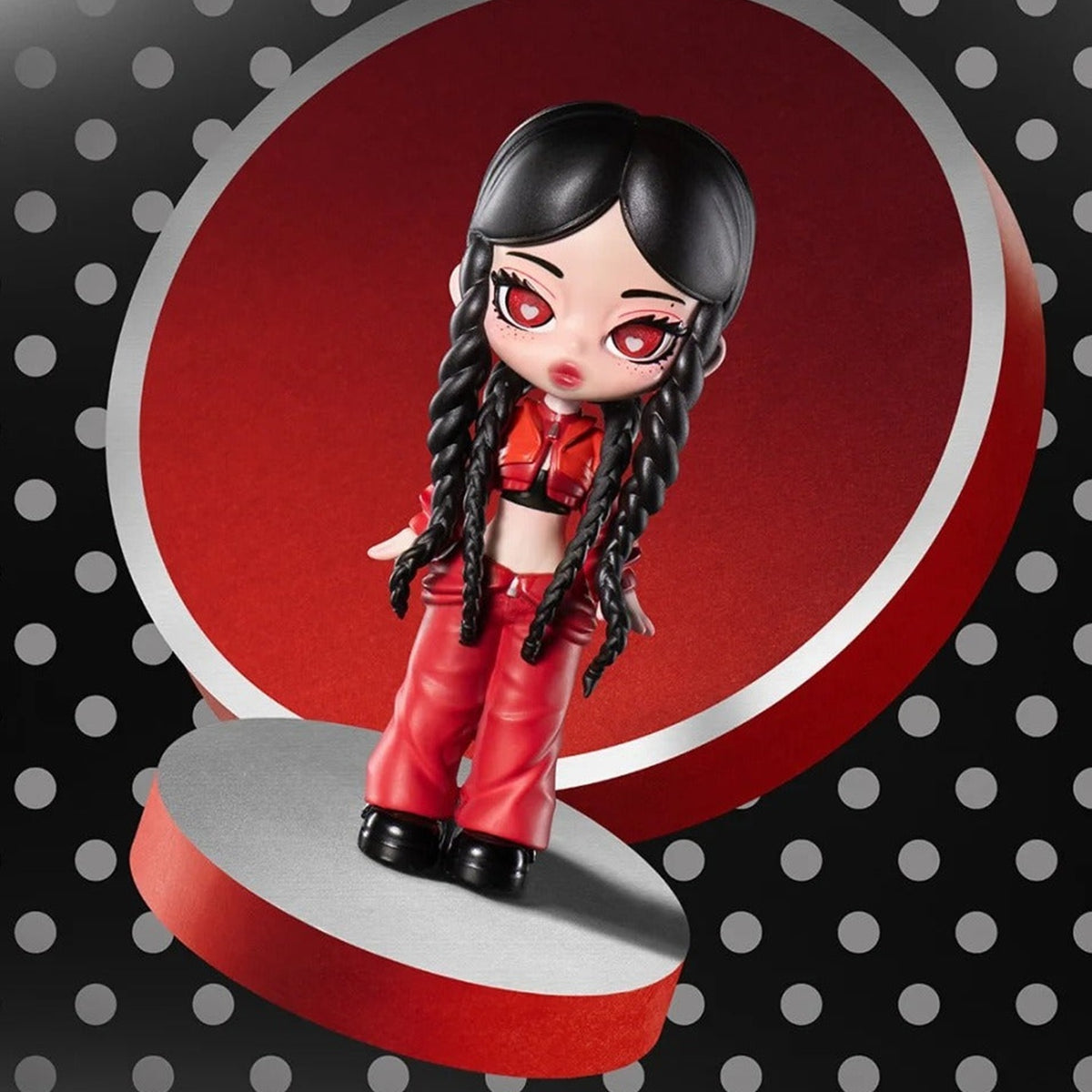 Ver B: black twin braids and red outfit - Miniso Jennie Ruby figure hanging card