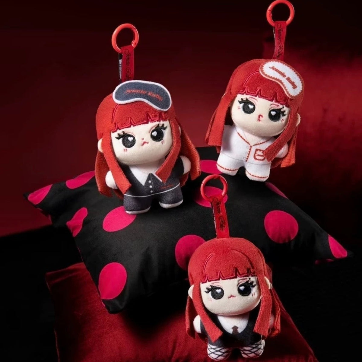 Jennie × Ruby plush pendants — three version reference scene; versions sold separately