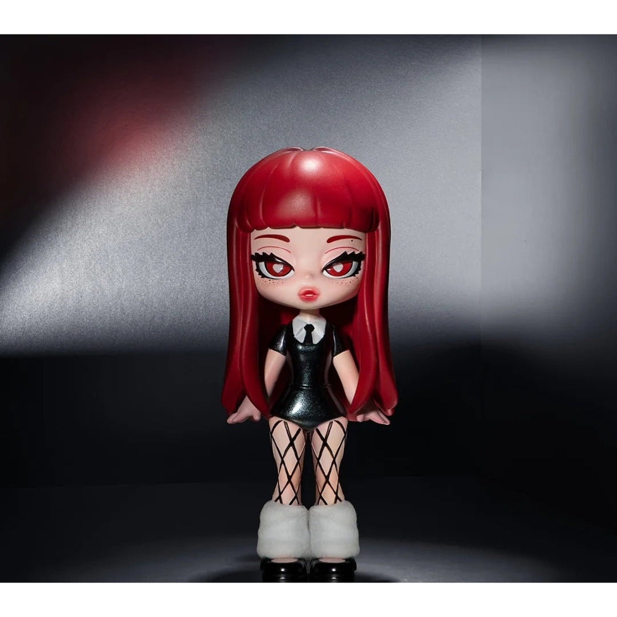Ver A: red straight hair, black dress and white boot cuffs - Miniso Jennie Ruby figure hanging card