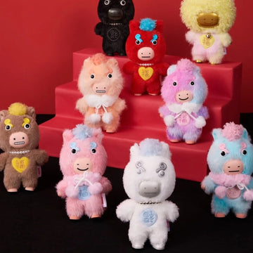 MINISO Ma Youyou Series Plush Pendant Blind Box - Series overview with complete central plush pendant examples and upper outer examples cropped; display props not included; random design not guaranteed