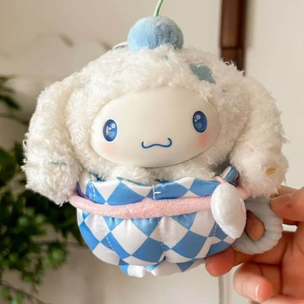 MINISO SANRI0 Characters Blue Flutter Series Plush Relaxing Toy Blind Box - Complete white plush pendant body with blue costume and visible upper attachment; random design not guaranteed