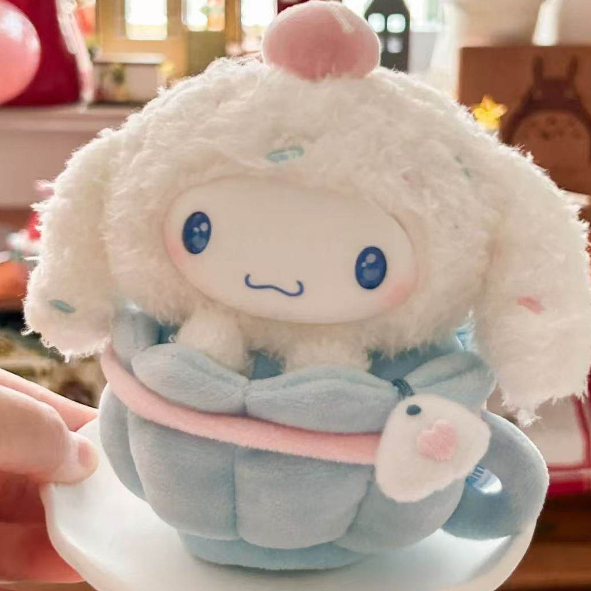 MINISO SANRI0 Characters Blue Flutter Series Plush Relaxing Toy Blind Box - Complete white plush doll example with pink upper decoration; random design not guaranteed