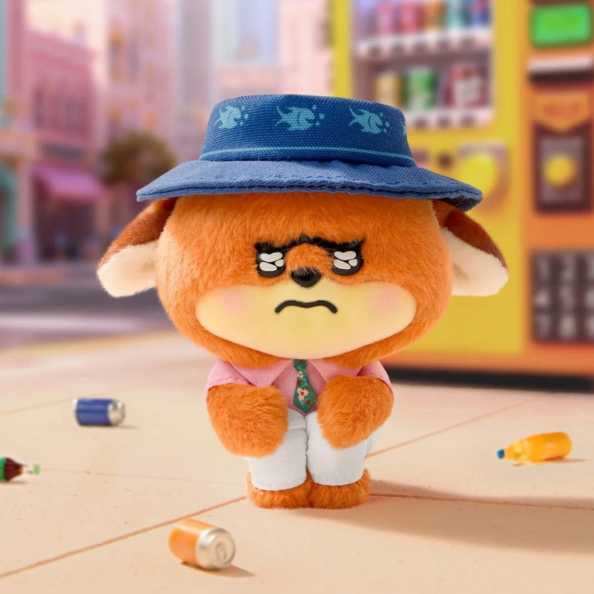 MINISO Zootopia 2 Worry Diaries Series Plush Pendant Blind Box - Complete orange fox plush pendant with blue hat; display props not included; random design not guaranteed