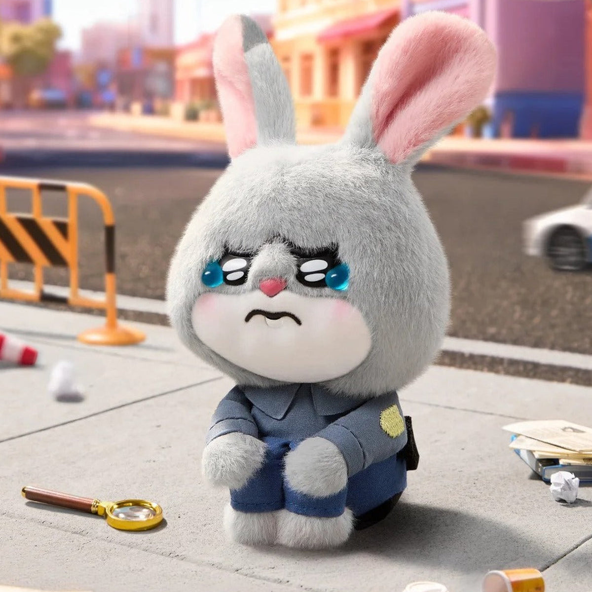 MINISO Zootopia 2 Worry Diaries Series Plush Pendant Blind Box - Complete grey rabbit plush pendant with upright ears; display props not included; random design not guaranteed