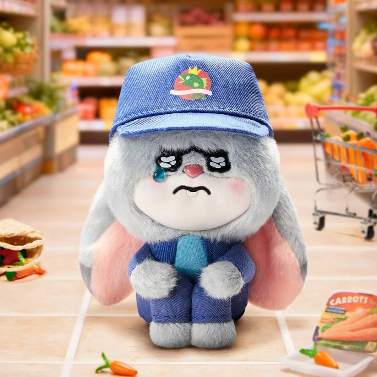 MINISO Zootopia 2 Worry Diaries Series Plush Pendant Blind Box - Complete grey rabbit plush pendant with blue hat; display props not included; random design not guaranteed