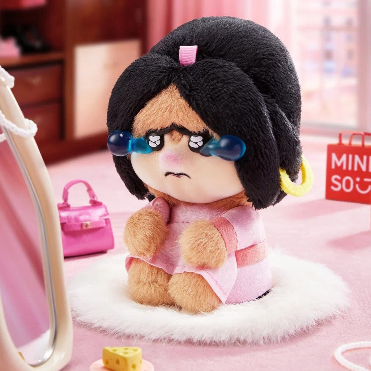 MINISO Zootopia 2 Worry Diaries Series Plush Pendant Blind Box - Complete black-haired pink plush pendant example; display props not included; random design not guaranteed