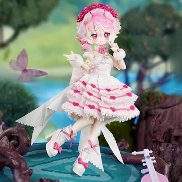 Minty × Aobi Island Dreamland Series 1/12 Action Figure BJD Blind Box (PRE-ORDER) - Complete pink-haired Dreamland BJD example with layered dress and bow shoes; random design not guaranteed