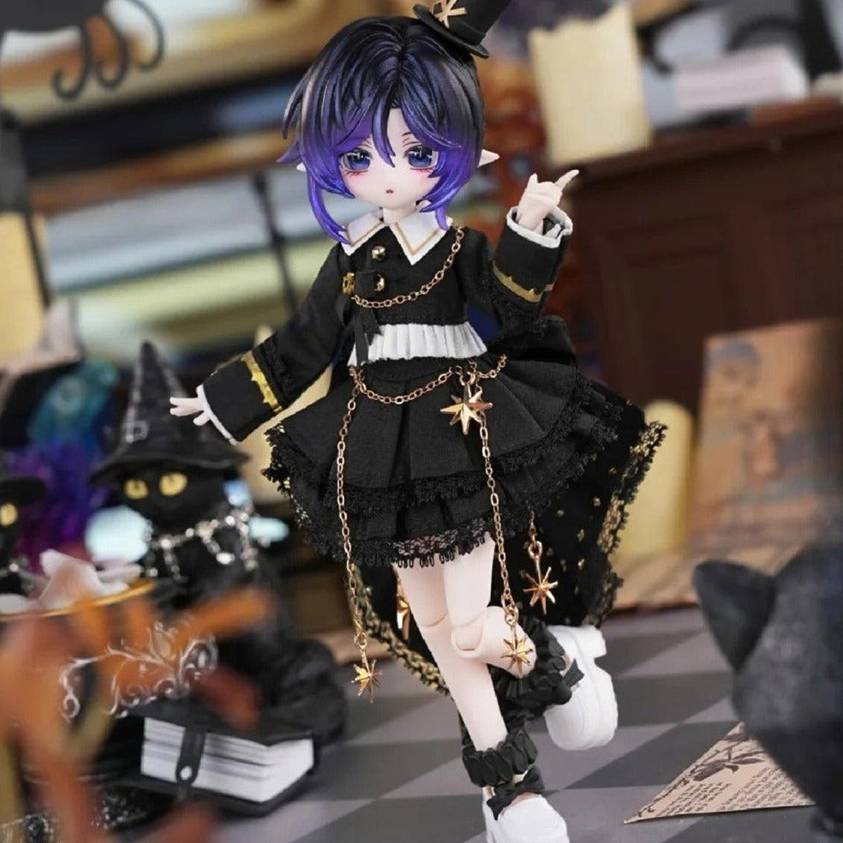 Minty × Aobi Island Dreamland Series 1/12 Action Figure BJD Blind Box (PRE-ORDER) - Purple-haired black-outfit design detail; random design not guaranteed