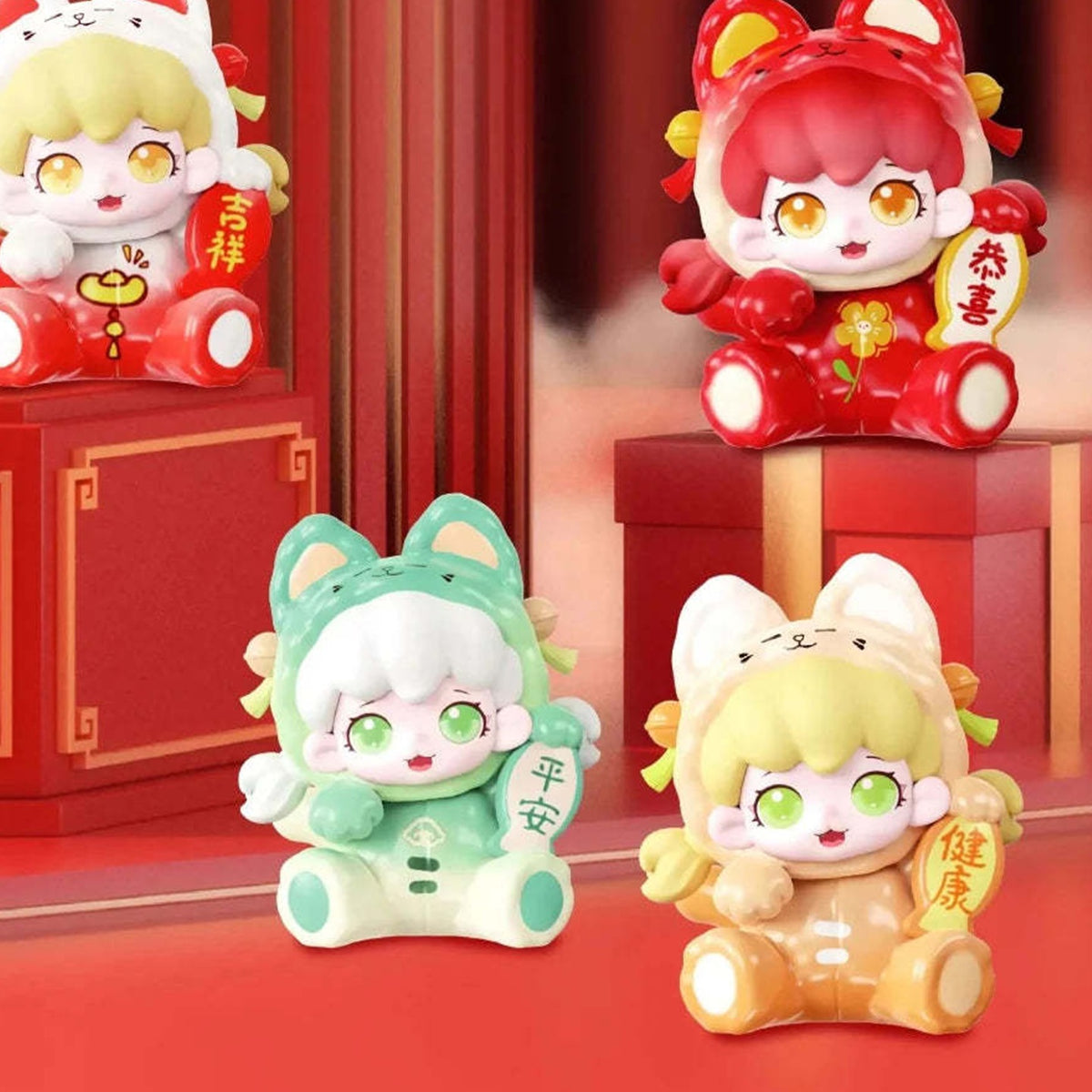 Mioco Lucky Cat Series Mini Bean Blind Box - Complete central lucky-cat mini figures with outer white example cropped; random design not guaranteed