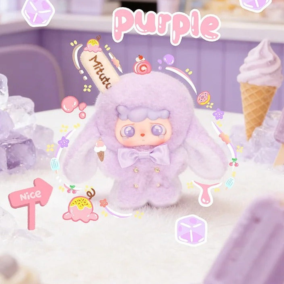 Mitutu Hulala Cream Lolly Popsicle Plush Pendant Blind Box - Complete purple cream-lolly plush pendant example; display props not included; random design not guaranteed