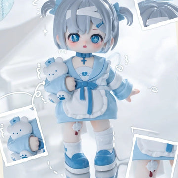 Miya Heart's Limit Series Figure Blind Box - Blue-and-white figure design detail; upper halo and hair cropped; random design not guaranteed; display props not included