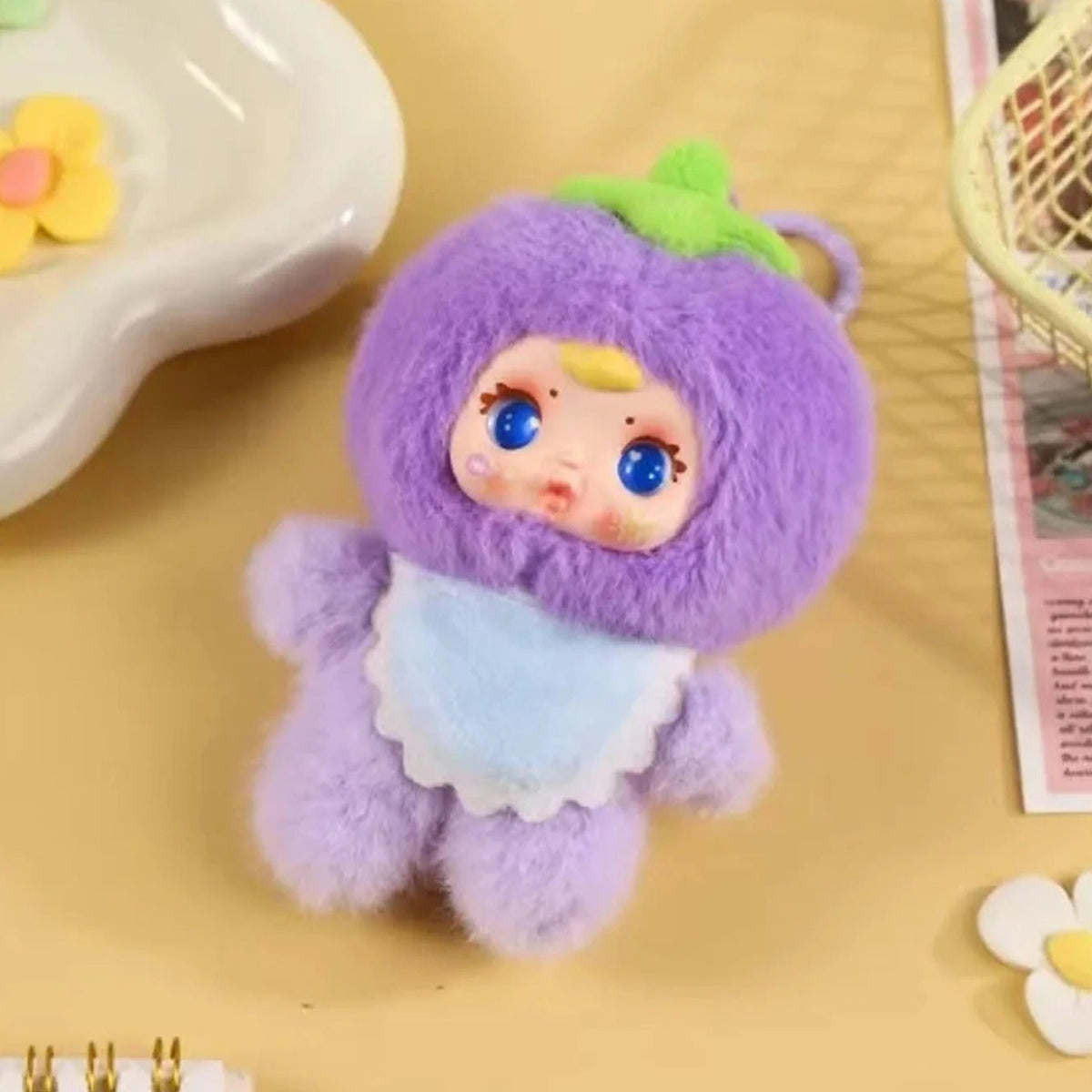 MM Milk Candy Cololful Fruit Series Plush Pendant Blind Box - Complete purple fruit plush pendant example; display props not included; random design not guaranteed