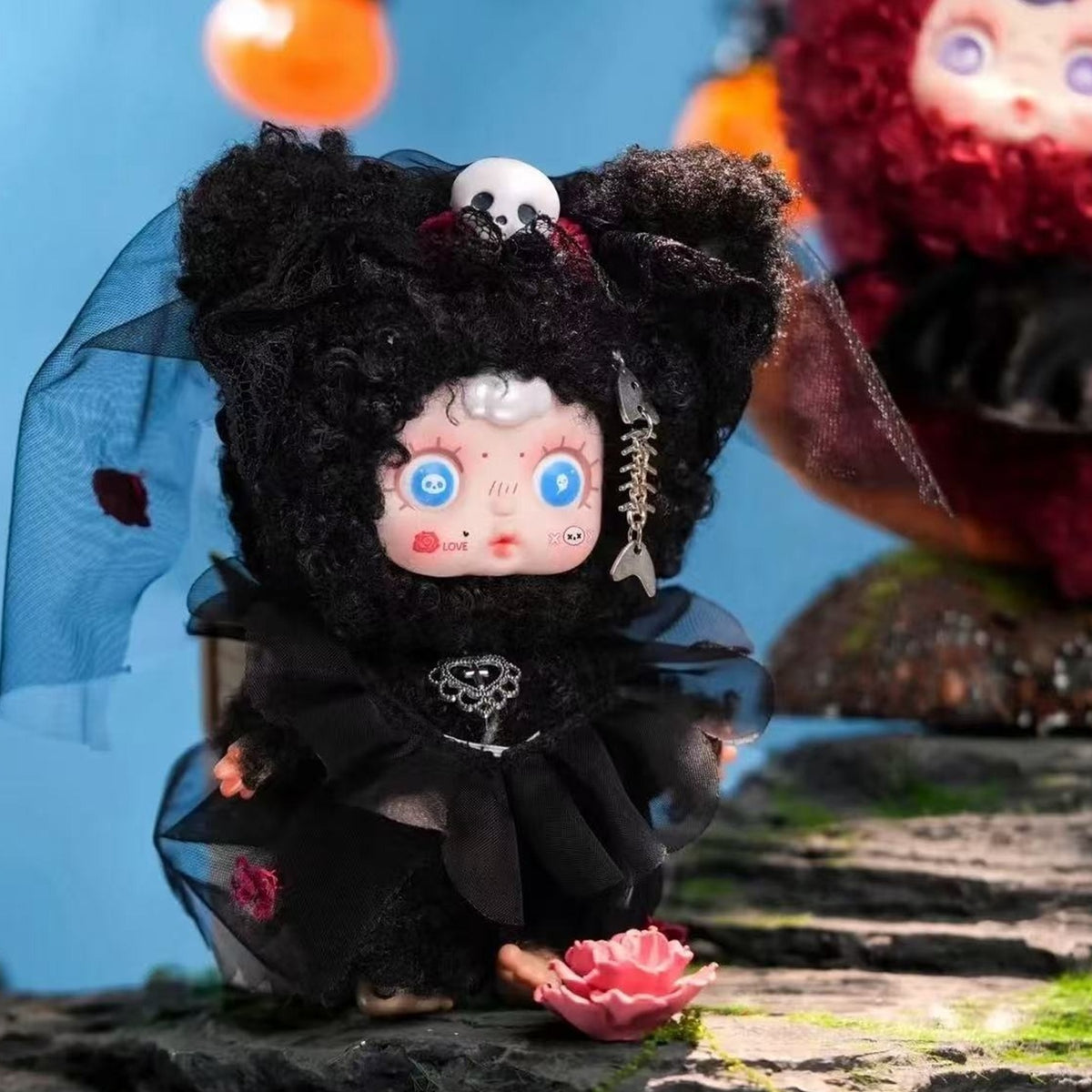 MM Sugar Baby Night Elf Party Blind Box - Complete black plush example with veil and rose details; random design not guaranteed