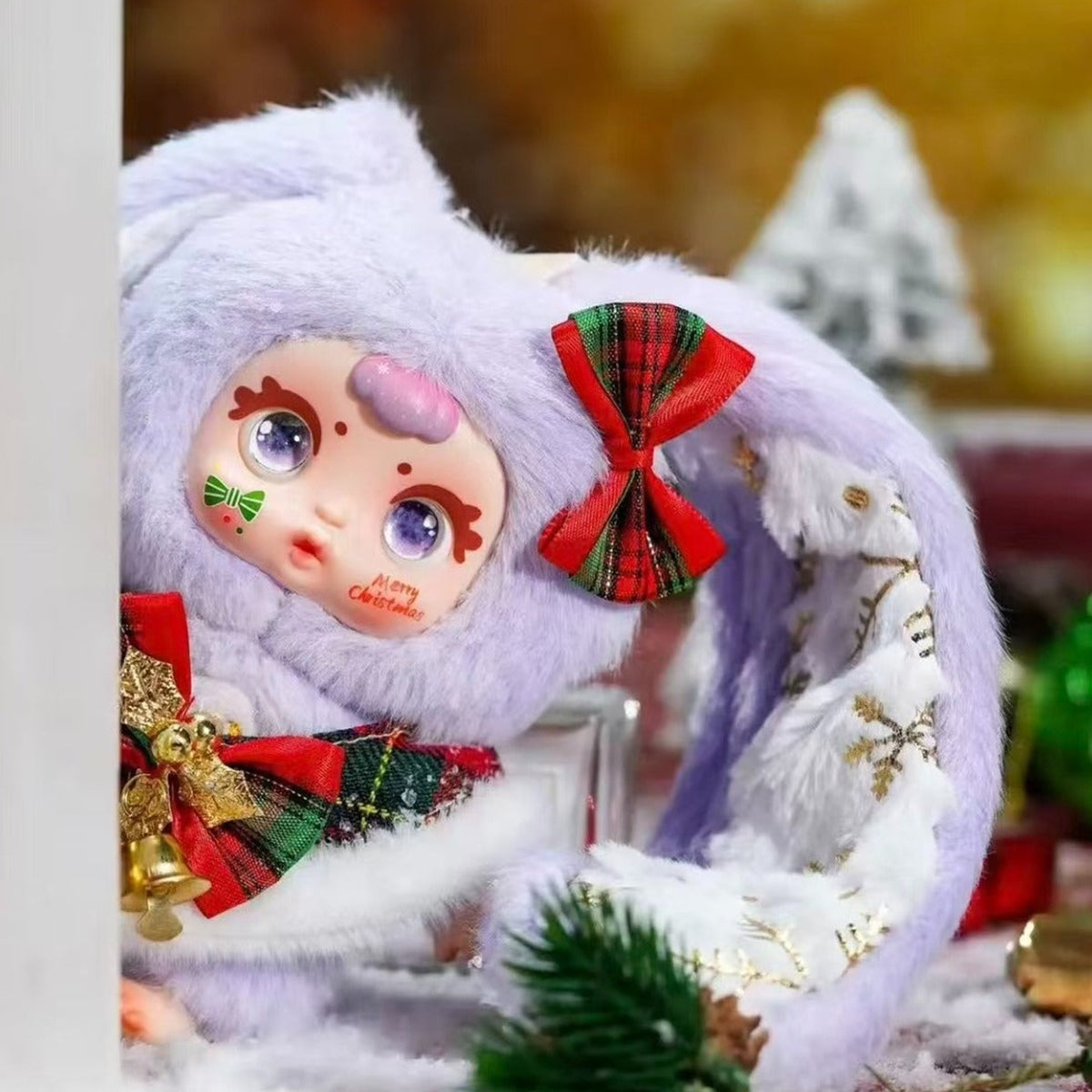 MM Suger Baby Christmas Series Plush Pendant Blind Box - White bow Christmas plush pendant detail with lower body cropped; display props not included; random design not guaranteed