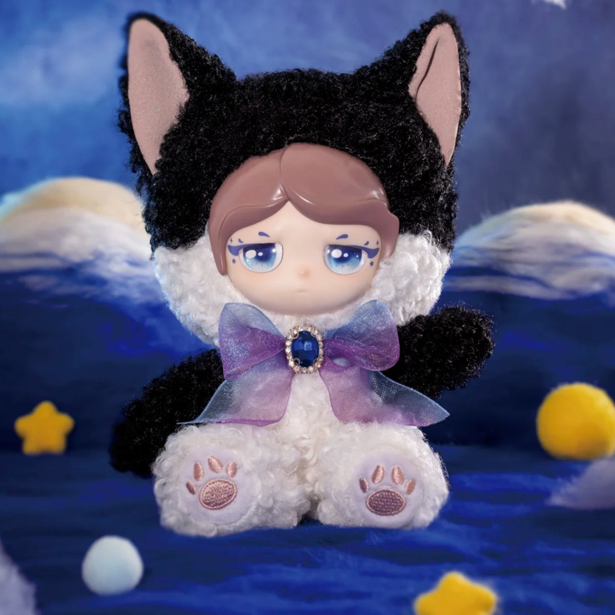 MO CAT Universe Series Plush Dolls Blind Box - Complete black-cat hood seated plush example; random design not guaranteed