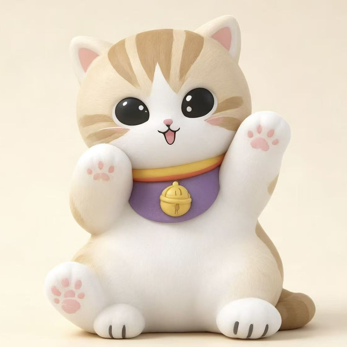 Mofusand Fortune Cat Series Mini Figure Blind Box - Complete pale striped fortune cat mini figure example; random design not guaranteed