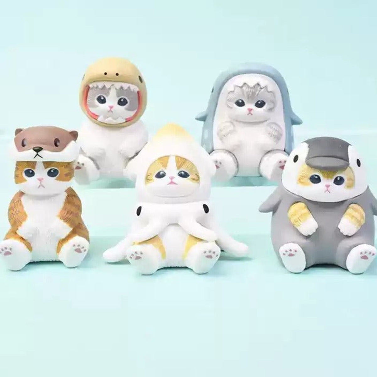 Mofusand Marine Life Sitting Figure Blind Box - Series comparison with complete central sitting figure examples; outer edge cropped; random design not guaranteed