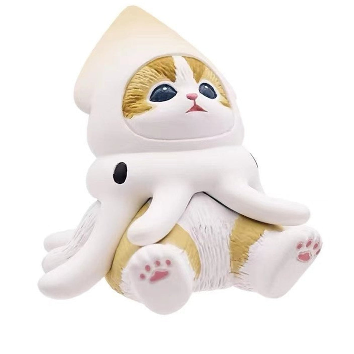 Mofusand Marine Life Sitting Figure Blind Box - Complete squid-costume sitting cat figure example; random design not guaranteed