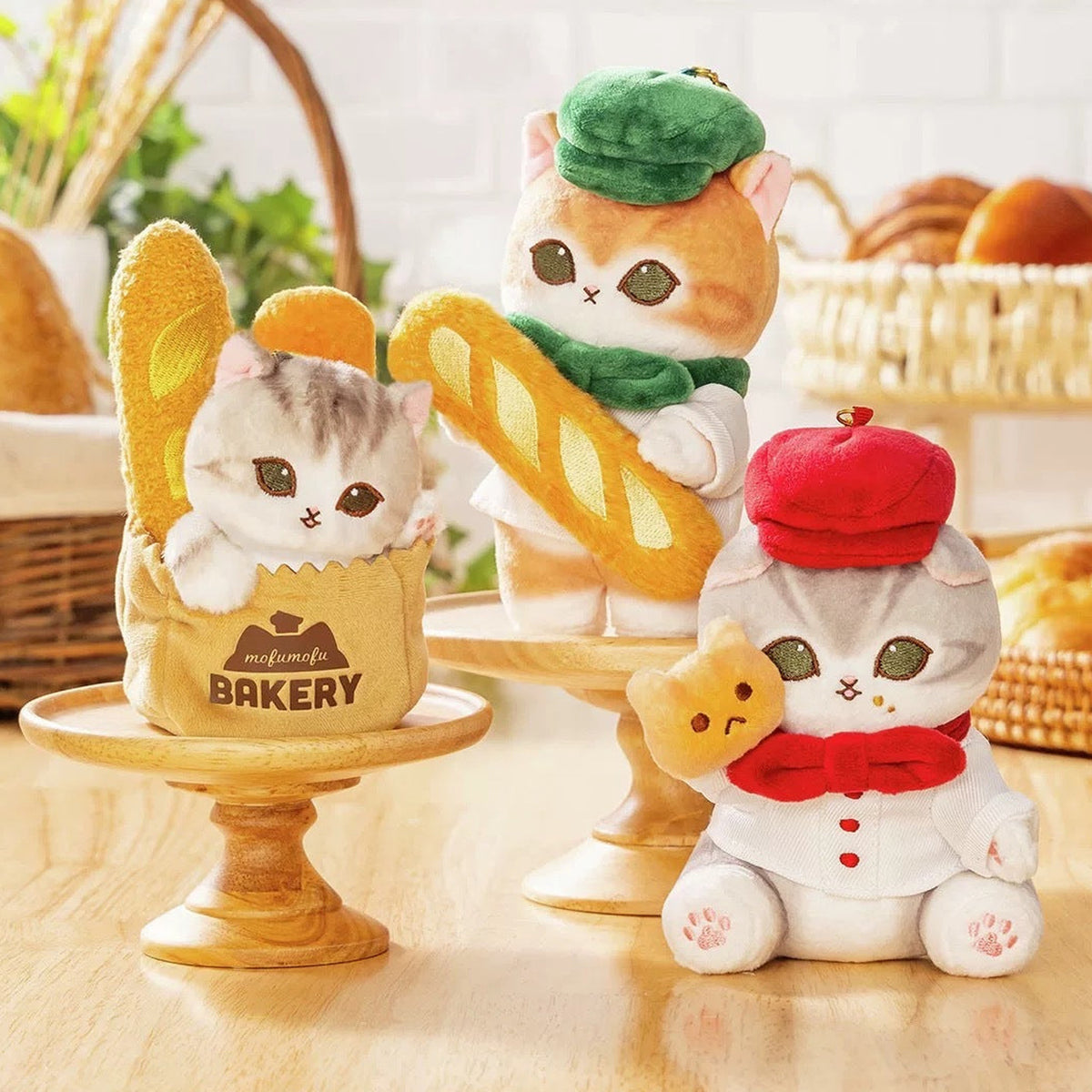 Mofusand Mofumofu Bakery Cat Baking Series Plush Pendant - Baguette, bakery paper bag and chef pendant comparison; quantity follows selected option