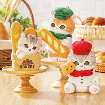 Mofusand Mofumofu Bakery Cat Baking Series Plush Pendant - Baguette, bakery paper bag and chef pendant comparison; quantity follows selected option