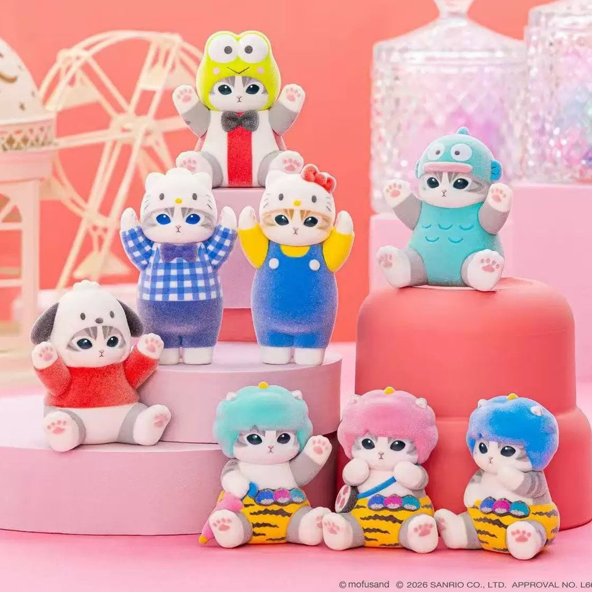 mofusand x Sanrio flocked figures - volume 1 eight design scene; group shown for reference | KikiBuddies