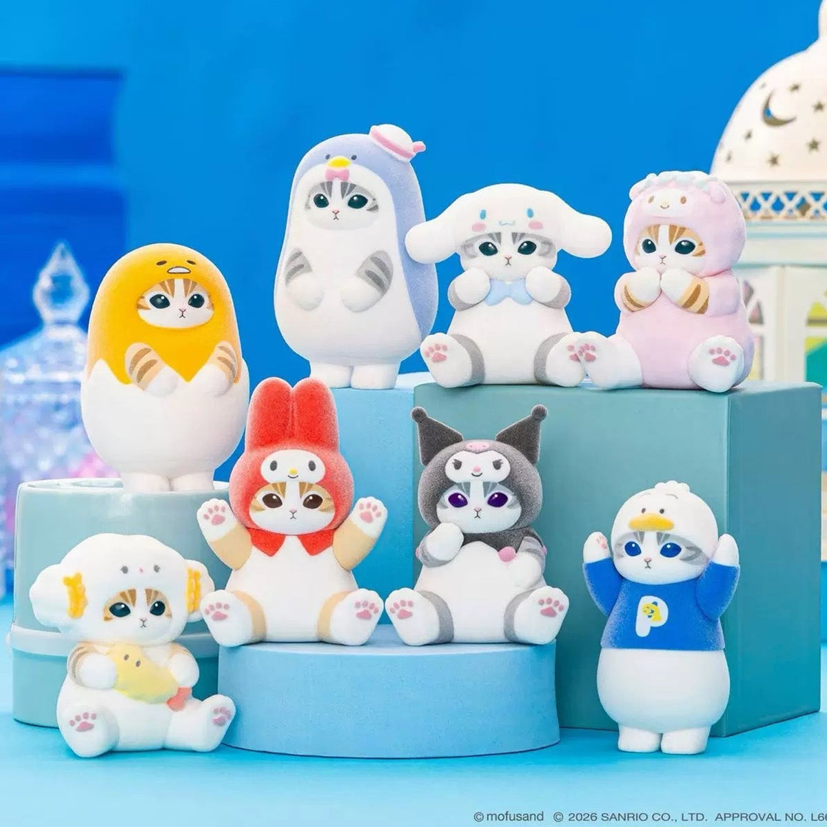 mofusand x Sanrio flocked figures - volume 2 eight design scene; group shown for reference | KikiBuddies