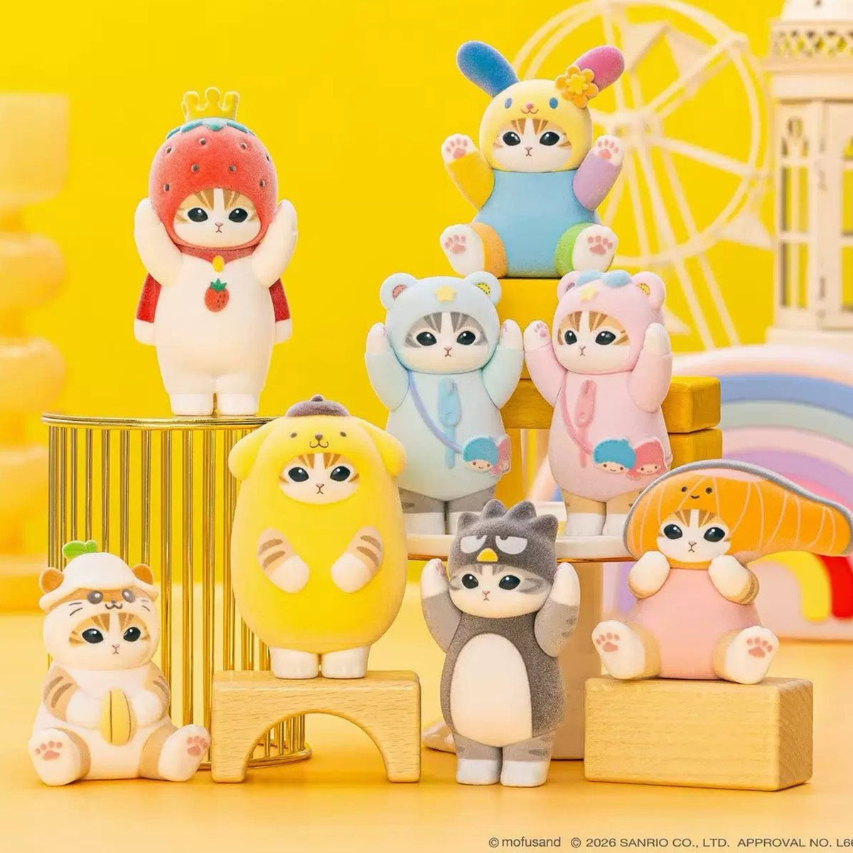 mofusand x Sanrio flocked figures - volume 3 eight design scene; group shown for reference | KikiBuddies