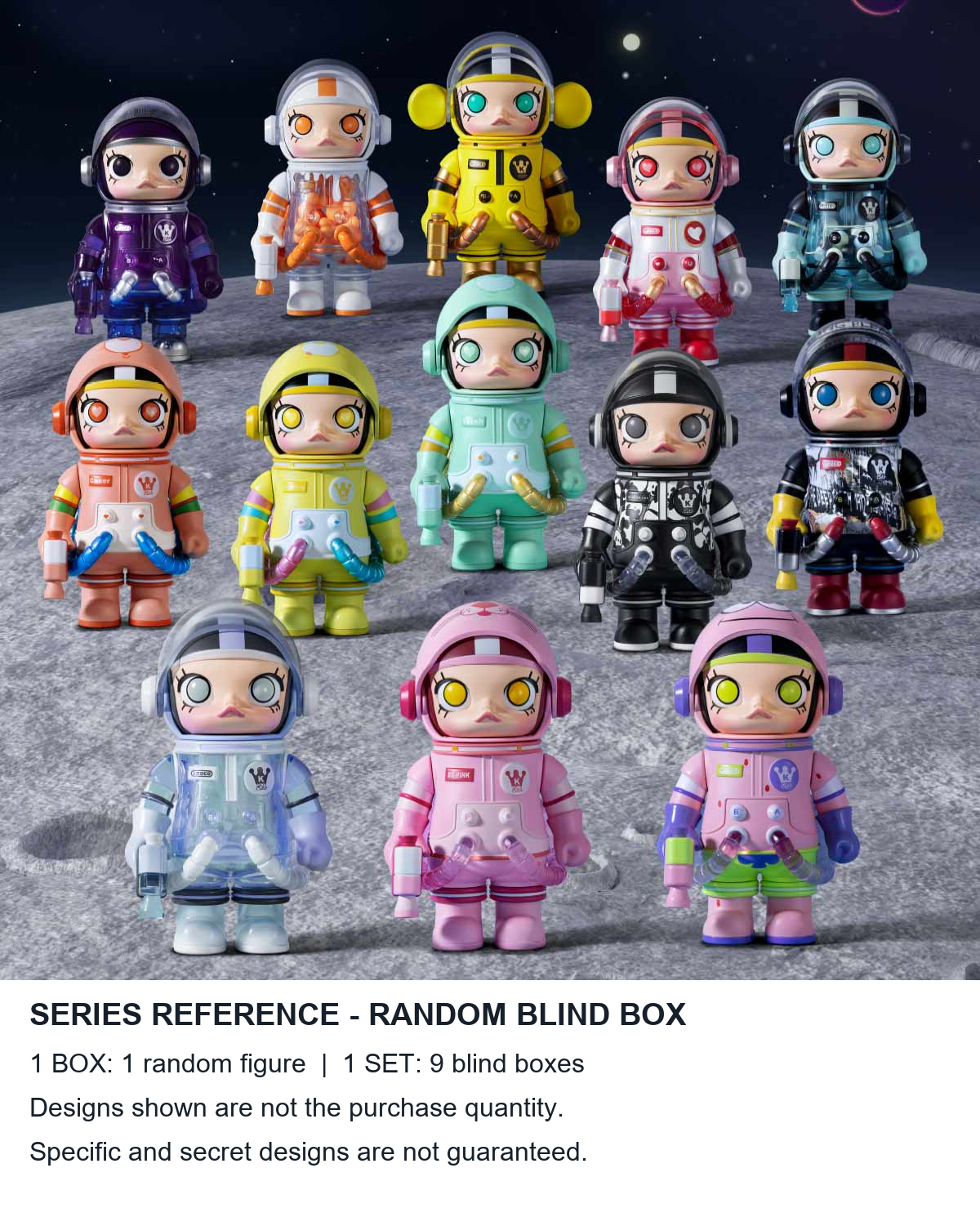 MEGA SPACE MOLLY 100% Series 2 possible designs reference: one random figure per box or nine blind boxes per set; pictured designs are not the purchase quantity