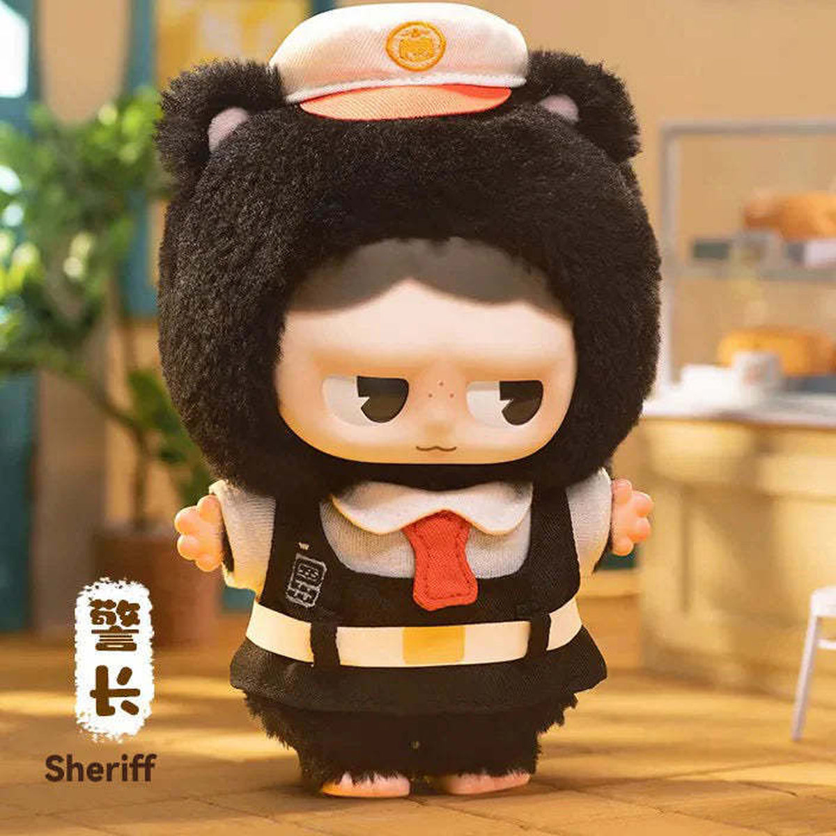 MONBOO Forest Town Series Plush Dolls, Blind Box - Black uniform plush detail with upper cap cropped; random design not guaranteed