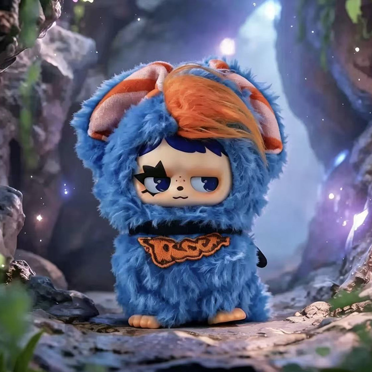 MONBOO Unknown Creature Series Plush Doll Blind Box - Complete blue MONBOO plush doll example with orange hair; random design not guaranteed