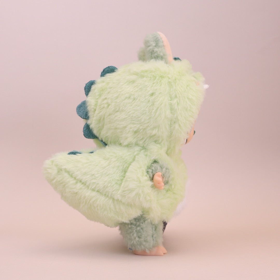 Monster Green Outfit Set For Labubu - Plush Hooded Hat & Puffy Cotton Suit - detail view | KikiBuddies