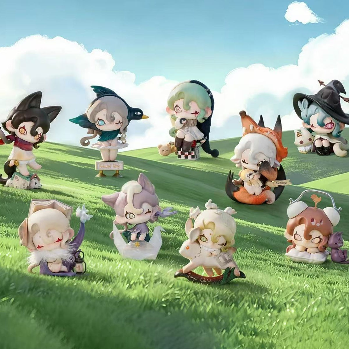 Moonin Fading Childhood Series Figure Blind Box - Series outdoor group display with complete central figure examples; random design not guaranteed