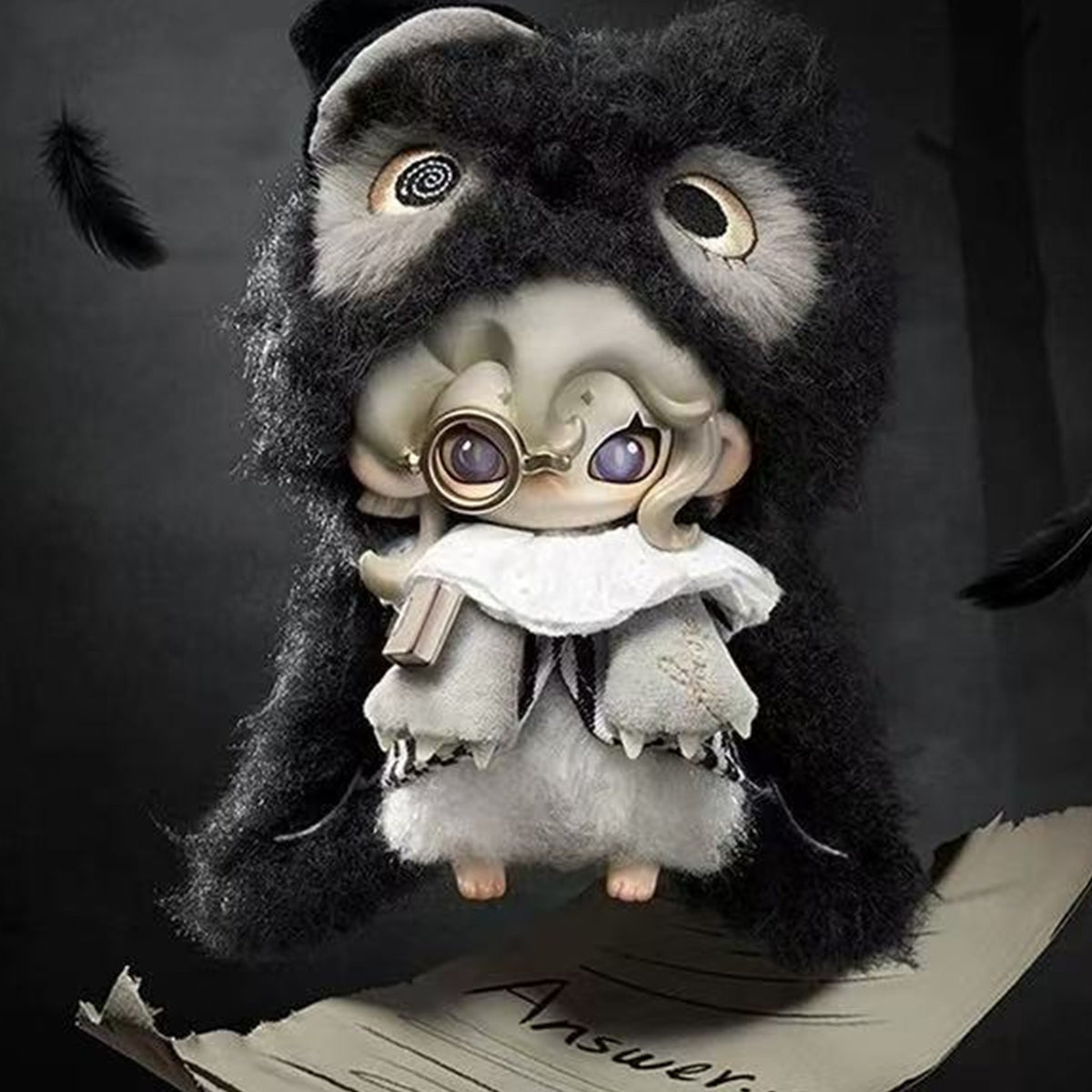 Moonin The Shrouded Night Series Plush Pendant Blind Box - Black hooded plush pendant detail with upper ears cropped; random design not guaranteed