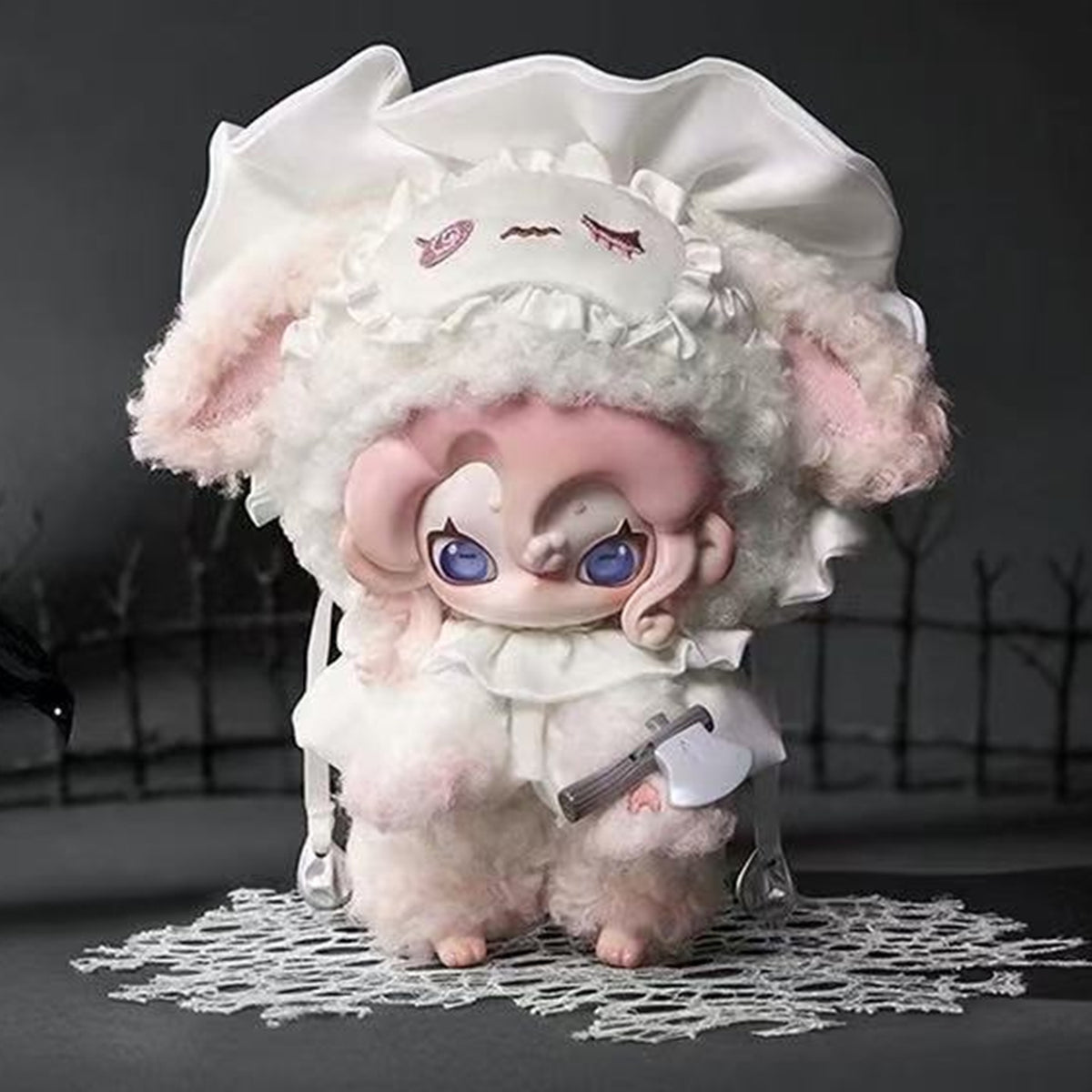 Moonin The Shrouded Night Series Plush Pendant Blind Box - Complete white and pink plush pendant example; display props not included; random design not guaranteed