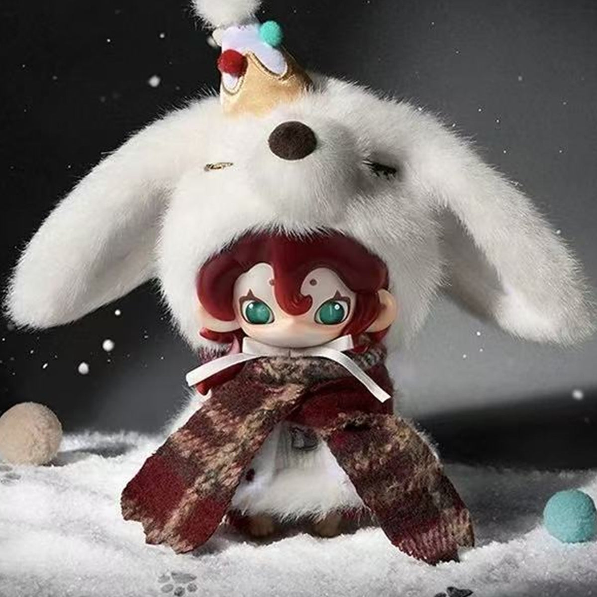 Moonin The Shrouded Night Series Plush Pendant Blind Box - White hooded plush pendant detail with upper ornament cropped; random design not guaranteed