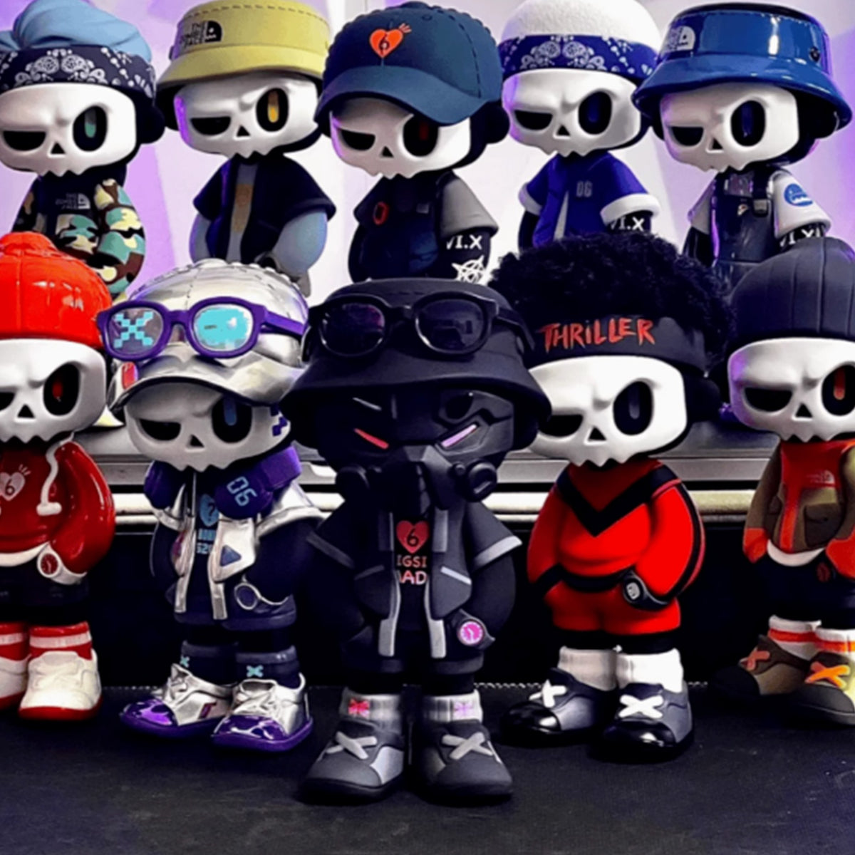 MR.BONE Camping Series Figure Blind Box - Series comparison with complete central camping figures and cropped outer designs; random design not guaranteed