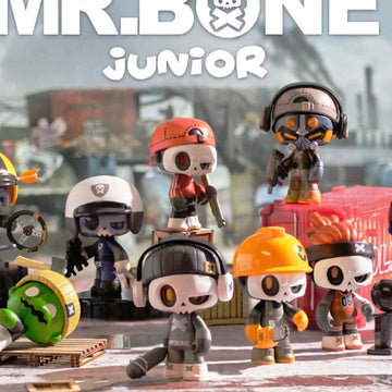 Mr. Bone JUNIOR First Day Series assortment of figure designs; random box options do not guarantee all pictured designs