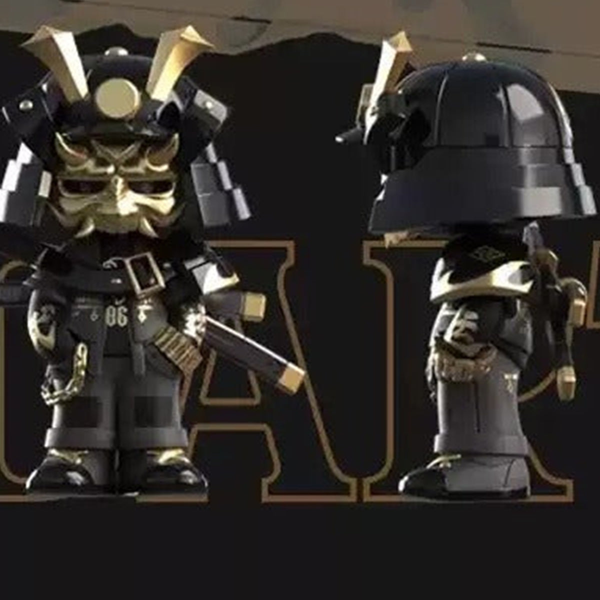 MR.BONE The Wild One V5 Series Figure Blind Box - Armored figure front and side comparison with outer accessory at edge; random design not guaranteed