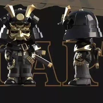 MR.BONE The Wild One V5 Series Figure Blind Box - Armored figure front and side comparison with outer accessory at edge; random design not guaranteed
