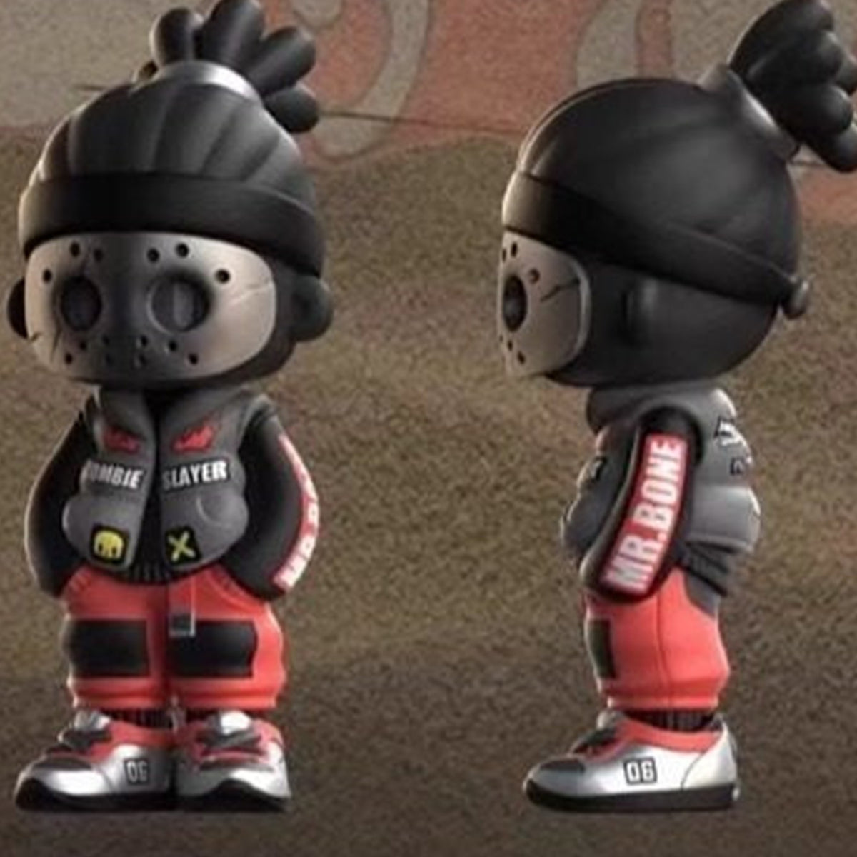 MR.BONE The Wild One V5 Series Figure Blind Box - Black and red figure front and side detail with upper hair cropped; random design not guaranteed